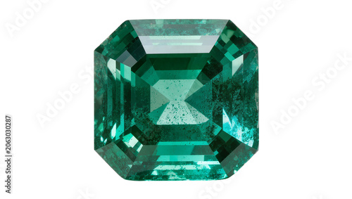 Obraz na plátně Emerald gemstone octagonal cut green faceted, inclusions