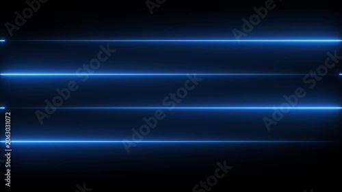 Futuristic Neon Blue Light Lines Moving Across Screen Loop Animation on Black Background