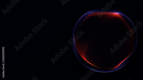 Red glowing energy sphere floats on a black background with wide copy space, suited for cybersecurity, fintech, innovation campaigns, digital branding, and bold tech visuals.