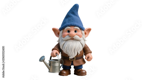 Quadro su tela Garden gnome with blue hat holding watering can