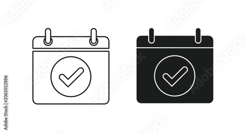 Tableau sur toile Calendar with checkmark icon black and white symbol for scheduling or event completion