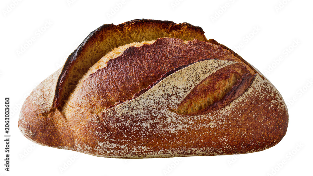 Obraz premium Rustic artisan sourdough bread with golden brown crust, isolated on transparent background