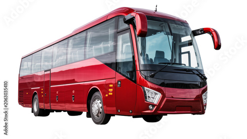 Cuadro en lienzo Modern red passenger bus with tinted windows
