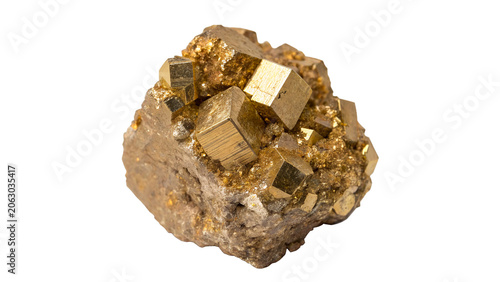 Photos Natural raw shiny golden pyrite mineral crystal nugget isolated on a transparent