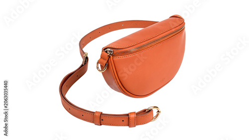 Vászonkép Trendy orange leather fanny pack waist bag isolated on a transparent background