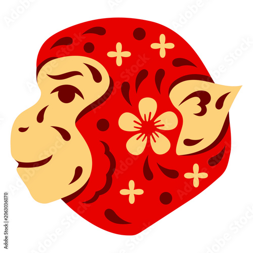Canvas Print Red monkey with a flower on his head