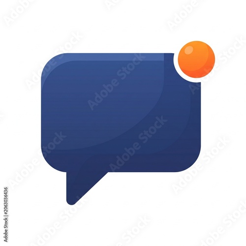 Dark blue message bubble icon with orange notification dot, vector isolated on white