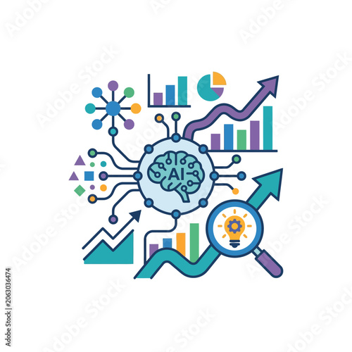 Brain with data analysis graphs.