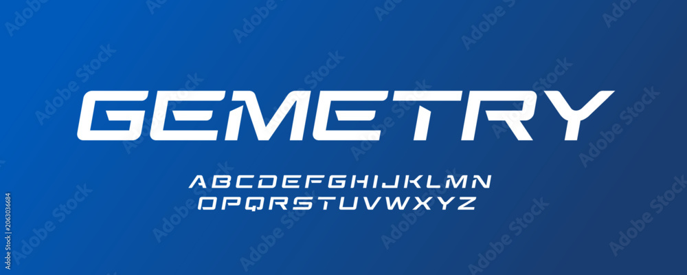 Fototapeta premium Sport Font Logo Alphabet Vector English Letter Set Bold Italic Geometric Typography, Wide Geometry Typographic Design for Dynamic Title Text, Race Poster Headline, Rigid Typescript. Vector Typeface