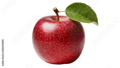 Obraz na plátně Red apple with stem and green leaf