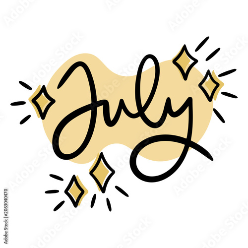 The word july in gold letters