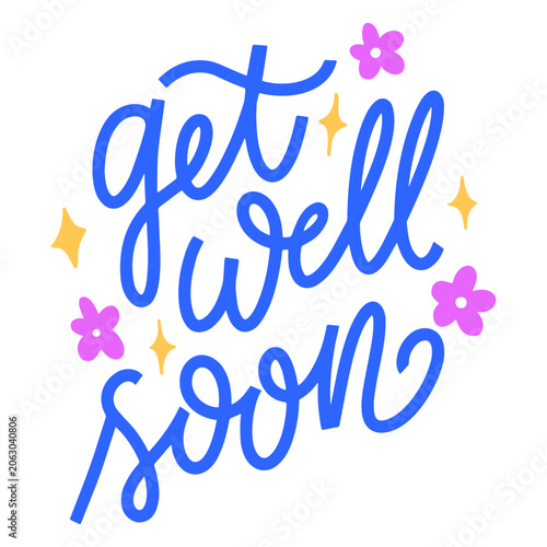 Cuadro en lienzo Get well soon lettering with flowers