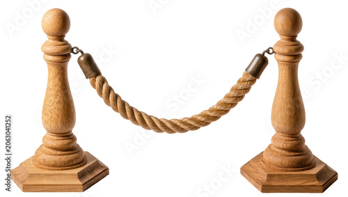 Foto Wooden stanchions with thick rope barrier