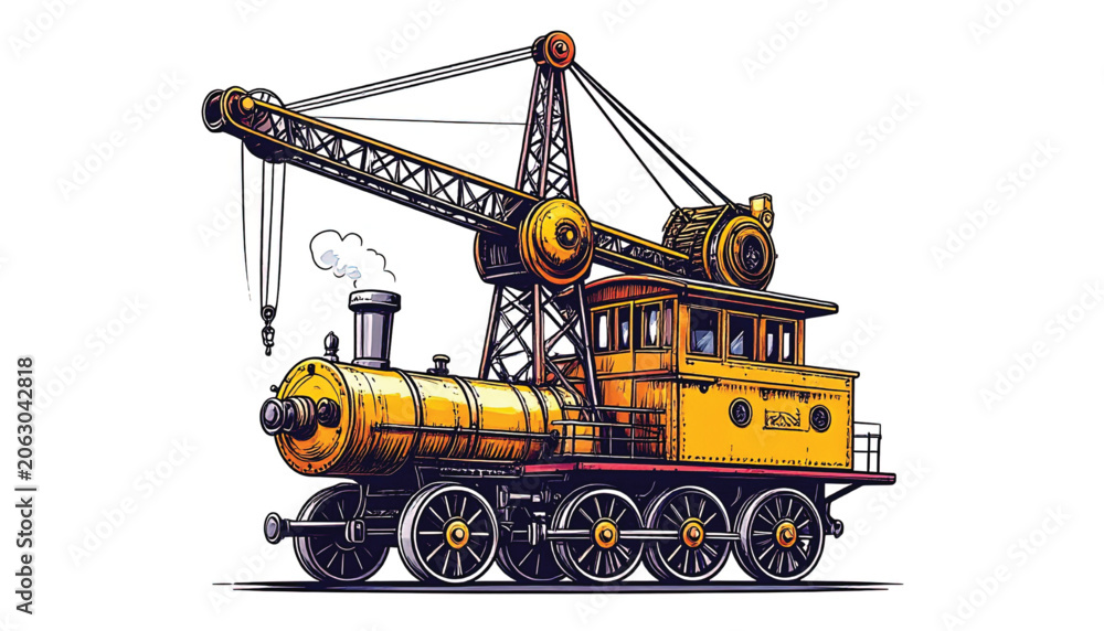 Obraz premium Vintage steam locomotive with crane.