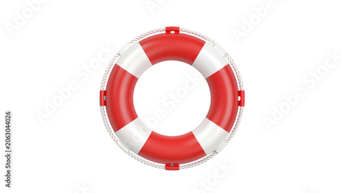 Fényképezés Red and white lifebuoy with rope