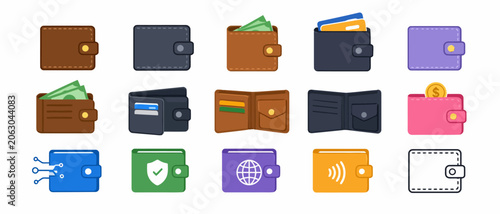 Wallet icons for finance and digital payment concepts