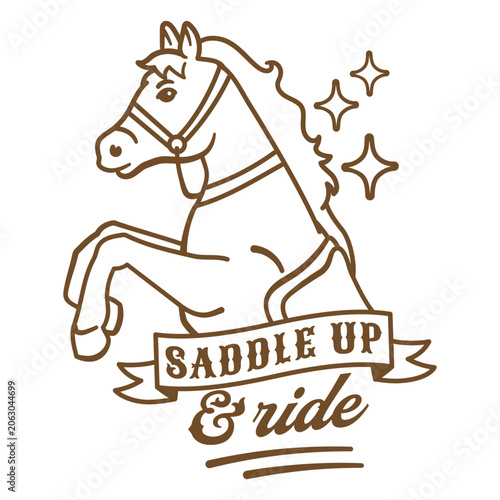 фотографія Vintage saddle up and ride horse illustration