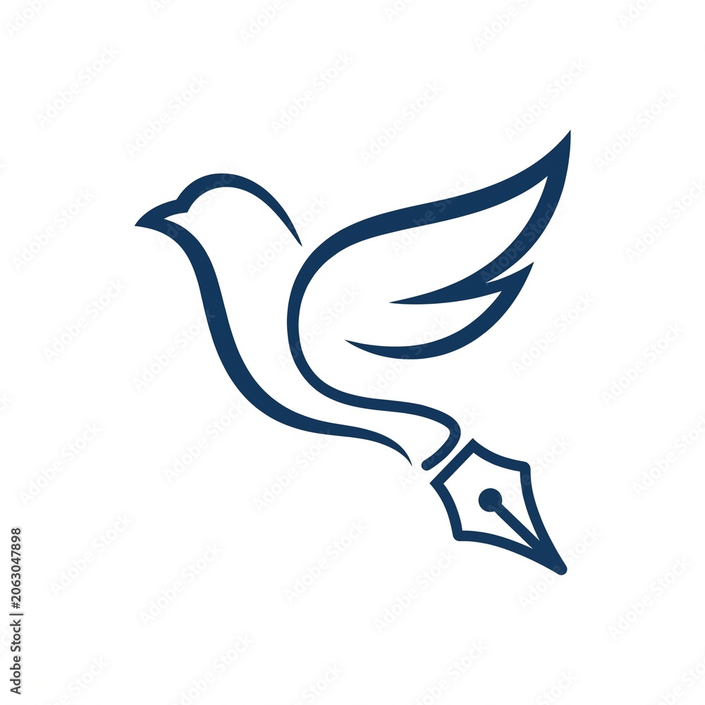 Fototapeta premium Creative bird silhouette merged with writing pen tip icon, vector isolated on white