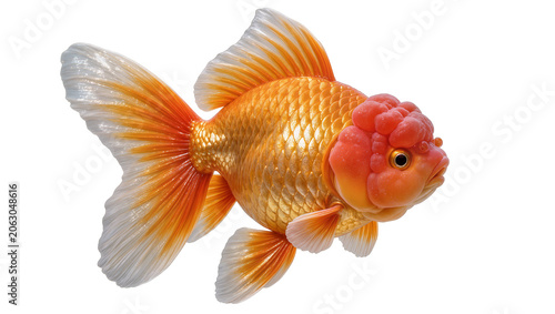 Obraz na płótnie Oranda goldfish with orange head growth and flowing fins
