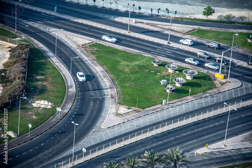 Busy Road Intersection in Bahrain, Aerial Urban Transport Scene