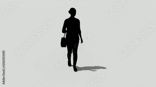 Silhouette of a Woman Walking Forward Carrying a Handbag on a Seamless Background