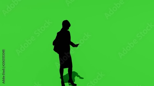 Silhouette of Professional Woman Gesturing with Hand Holding Smartphone on Green Screen Background