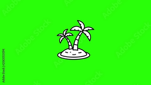 Stylized Tropical Island with Two Palm Trees Animated on Green Screen