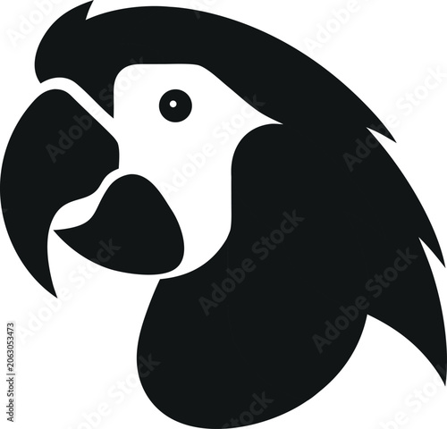Graphic parrot head silhouette vector icon for branding and design with wildlife