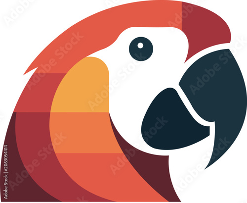 Colorful flat vector macaw parrot head graphic design with multi colored