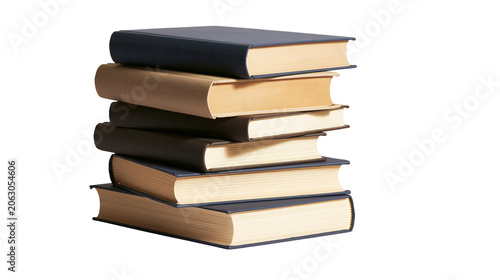 Fotografie Stack of six hardcover books with blue and tan covers