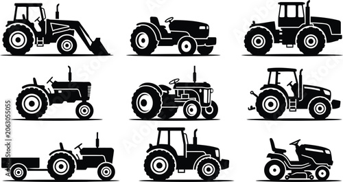 Tractor Silhouette Grid Agricultural Illustration