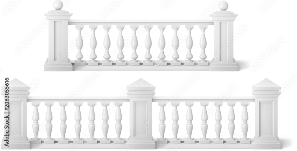 Fototapeta premium White vintage column fence decorative picket handrail vector