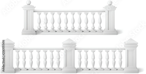 Fotografie White vintage column fence decorative picket handrail vector