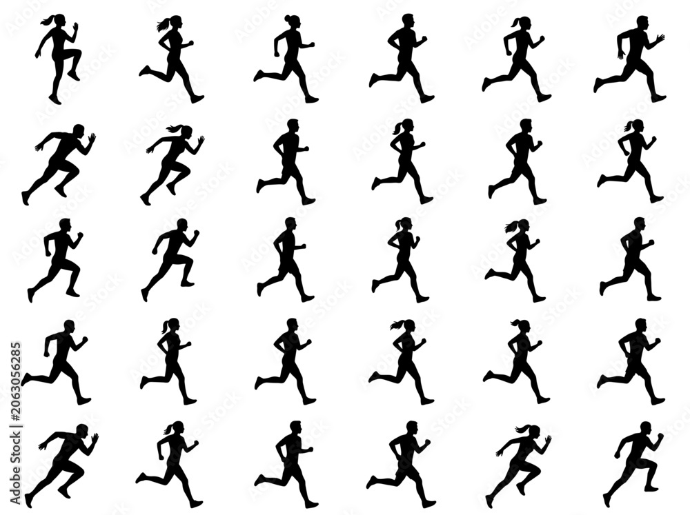 Fototapeta premium Running Silhouettes Pattern, Athlete Motion Sequence, Sprinting Figures