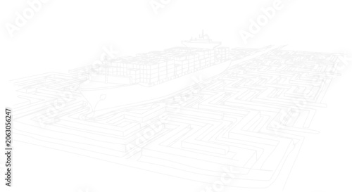 Abstract Architectural Blueprint Sketch of Cityscape with Buildings and Streets, Wireframe Design