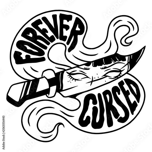 Foto Edgy cursed knife design with bold lettering