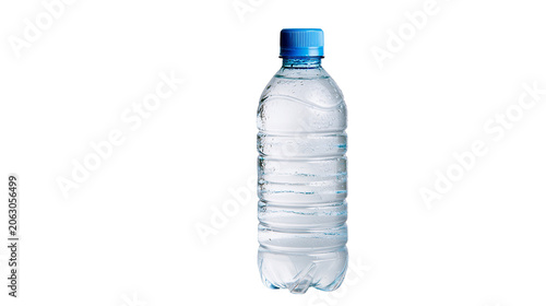 Foto Clear plastic bottle with blue cap filled with water
