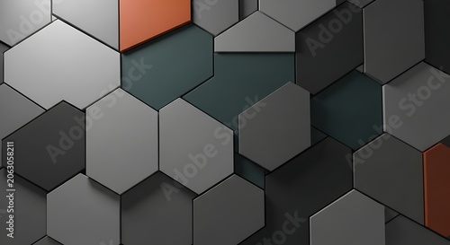 A 3D geometric pattern of shiny, metallic hexagons