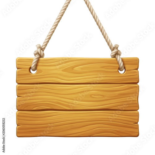 Cartoon style wooden hanging sign isolated on transparent background