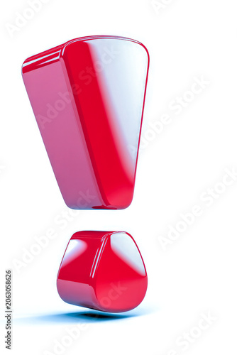 A bright red exclamation mark on a white background, often used as a warning or alert. vertical frame