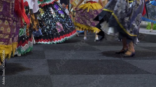 Folkloric dancers performing in traditional colorful costumes