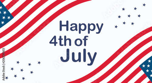 Konstfotografi Happy 4th of July typography design with vertical American flag brush stroke on both sides, vector illustration