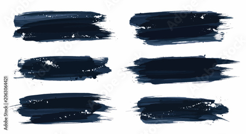 Dark blue artistic brush strokes with white paint splatters