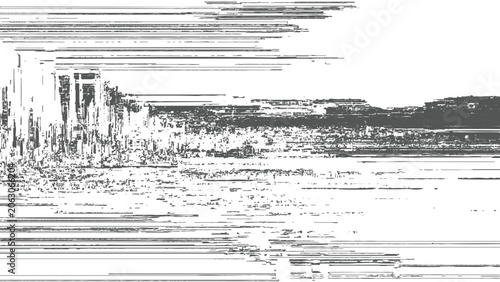Fotografie Glitchy distorted image of a landscape with a building and trees abstract digita