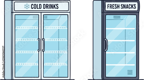 Cuadro en lienzo Commercial refrigerator and display cooler vector illustration, flat cartoon dou