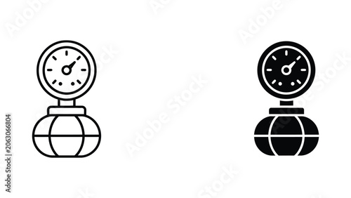 Pressure gauge and spherical vessel industrial equipment icons for monitoring systems and engineering technical hardware representation