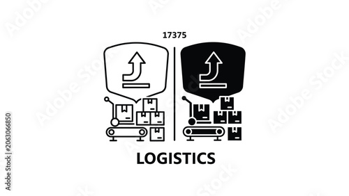 Logistics and shipping process icons with cargo boxes and conveyor belt for supply chain management