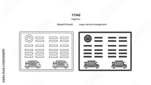 Dispatch board and cargo service arrangement icons for transportation logistics and fleet management