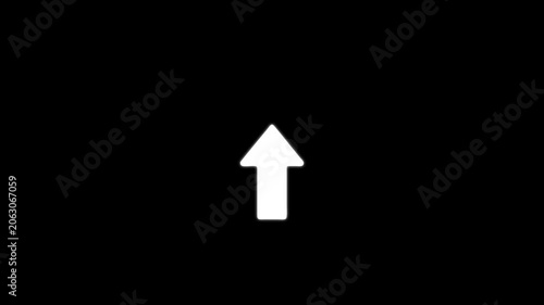Minimalist white arrow pulsing on black background, for ui ux, and motion interface