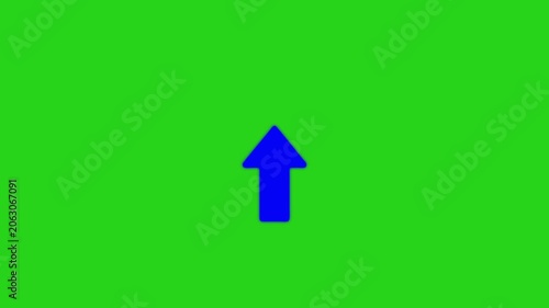 Blue arrow pointing upward animation on green screen background, for overlay and, motion direction pointer